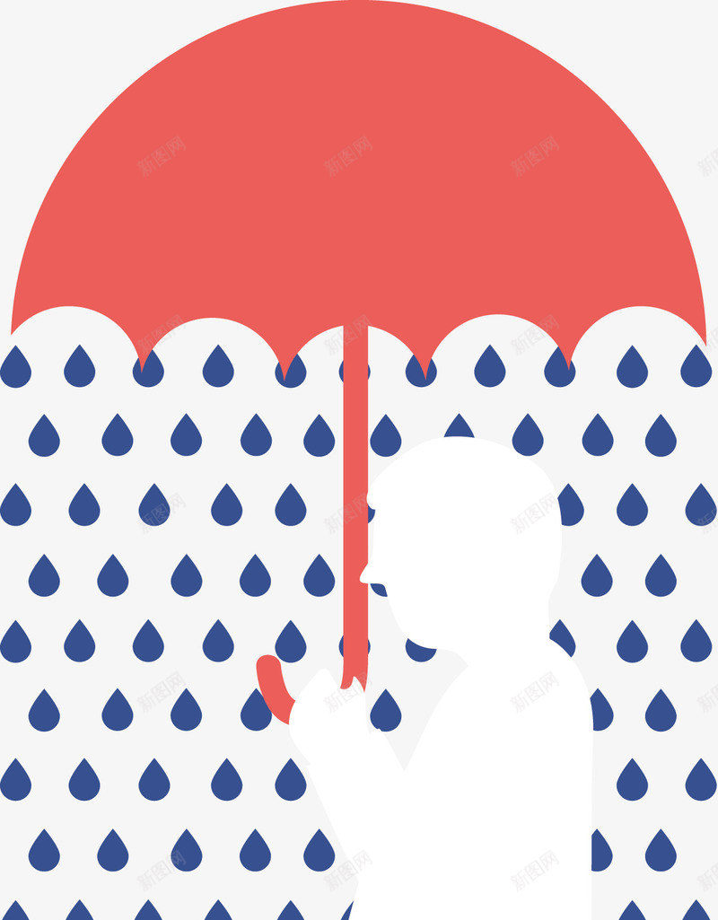 雨中的人png免抠素材_新图网 https://ixintu.com 下雨了 剪影 红色 蓝色 雨伞 雨滴