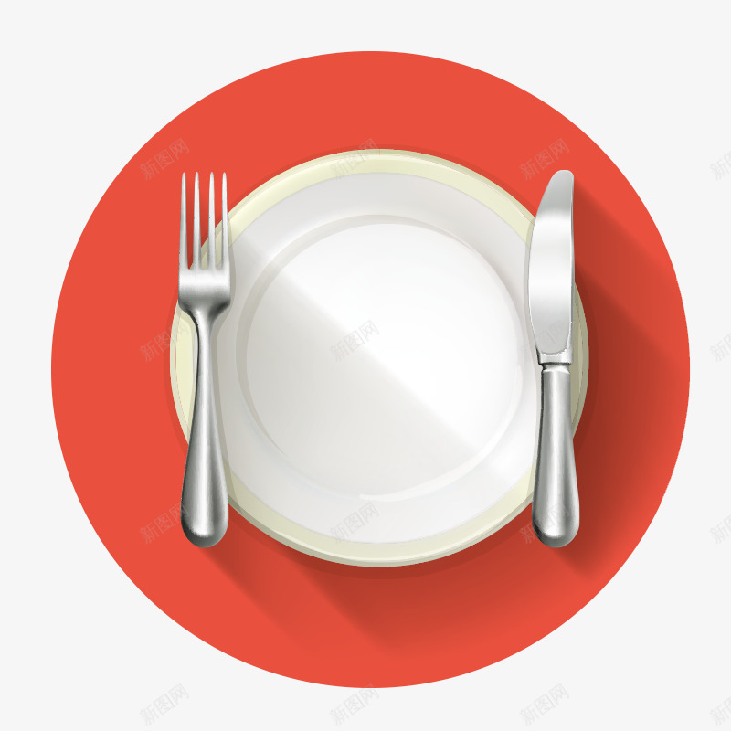 红色背景的白色刀叉和盘子png免抠素材_新图网 https://ixintu.com 刀叉 瓷盘 盘子 西式餐盘 西餐盘 餐具 餐盘