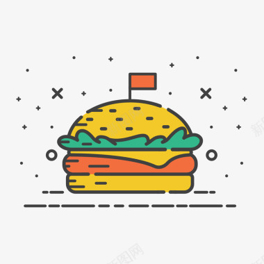 彩色手绘汉堡卡通图标矢量图图标
