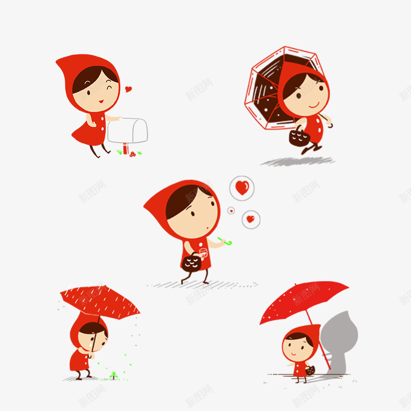 卡通人物red小孩png免抠素材_新图网 https://ixintu.com 小孩 小朋友 心 红色 雨伞