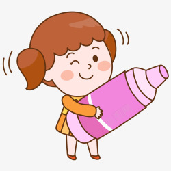 卡通抱着铅笔的小女孩素材