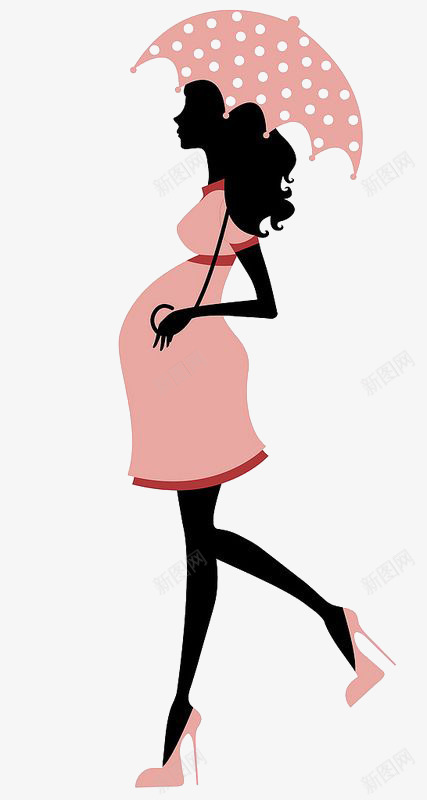 孕妇png免抠素材_新图网 https://ixintu.com 卡通孕妇 孕妇剪影 手绘孕妇 撑伞 点点雨伞