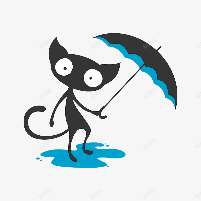 打雨伞的猫咪png免抠素材_新图网 https://ixintu.com 剪影 动物 尾巴 猫咪 蓝色的 雨伞 雨水 黑色的