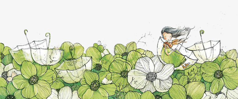 女孩雨伞和绿叶卡通psd免抠素材_新图网 https://ixintu.com 卡通女孩 卡通素材 卡通雨伞 女孩 雨伞