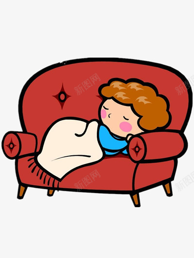 熟睡的男孩png免抠素材_新图网 https://ixintu.com 休息 卷发 毯子 沙发