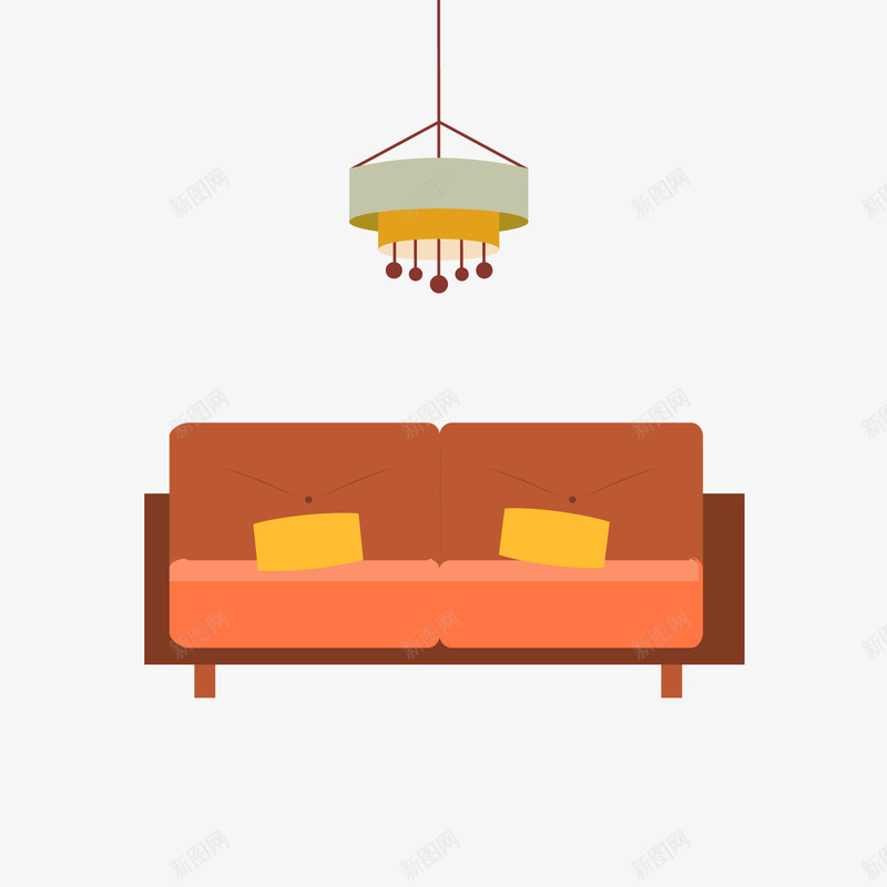 扁平化沙发矢量图ai免抠素材_新图网 https://ixintu.com 卡通 吊灯 客厅 室内设计 沙发设计 矢量图
