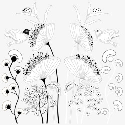 手绘线描花卉装饰素材