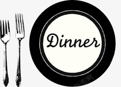 黑白装饰插图西餐餐具餐盘素材