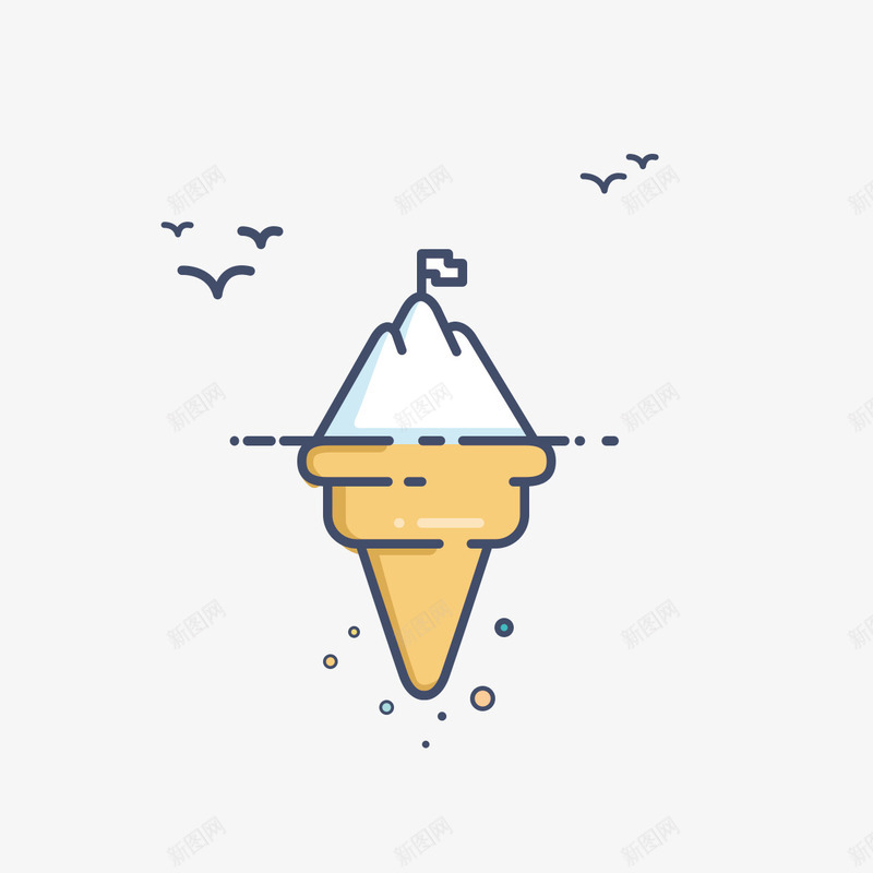 冰淇淋png免抠素材_新图网 https://ixintu.com 国外创意素材 海鸥 甜品 矢量插图 黄色