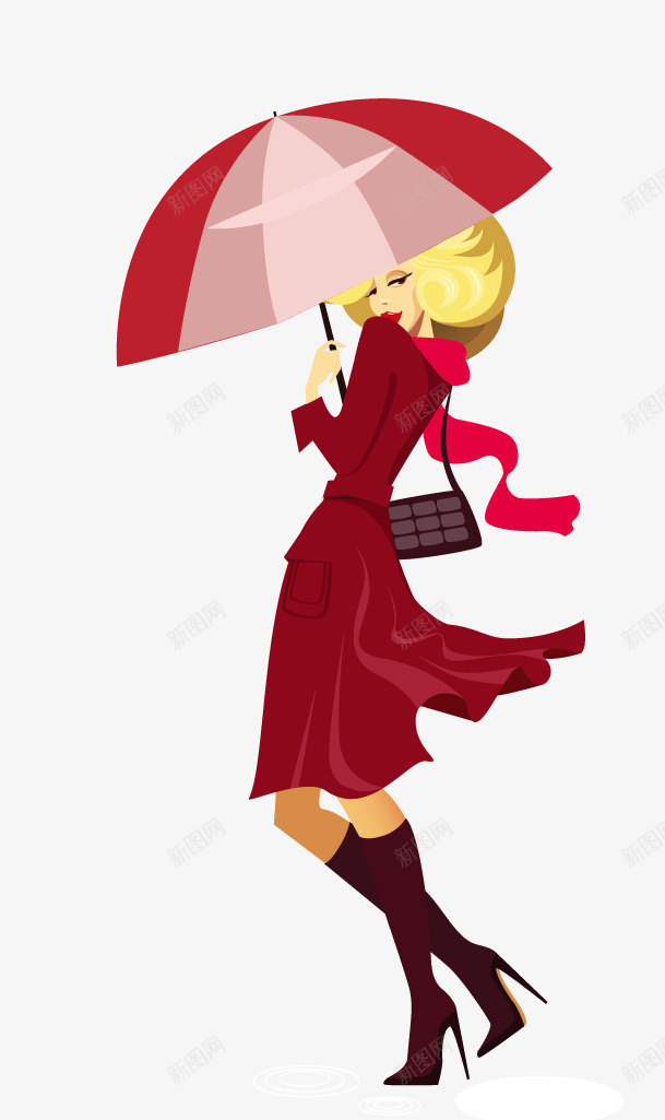 红衣服时尚女孩png免抠素材_新图网 https://ixintu.com 打伞女孩 时尚女孩 时髦 雨伞 风衣