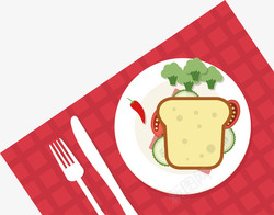 牛意大利面卡通扁平化西餐面包吐司图案矢量图高清图片