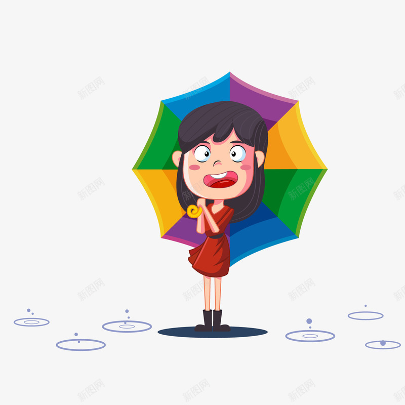 下雨天撑伞的女孩png免抠素材_新图网 https://ixintu.com 下雨天 卡通女孩 彩色雨伞 撑伞的女孩 背景装饰