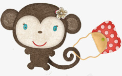 手绘可爱猴子造型包包素材