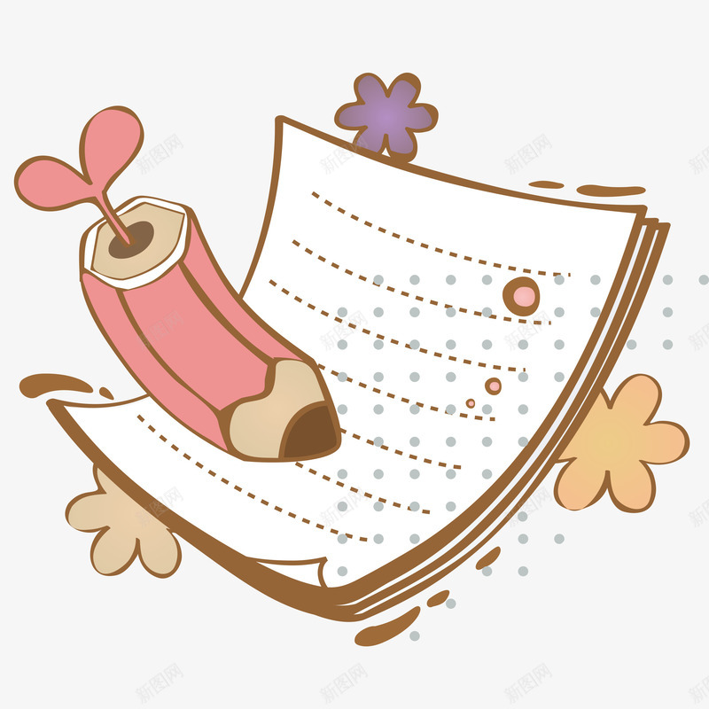 粉色手绘书纸和笔png免抠素材_新图网 https://ixintu.com 书纸 动漫动画 卡通手绘 粉色 花朵 装饰图 铅笔
