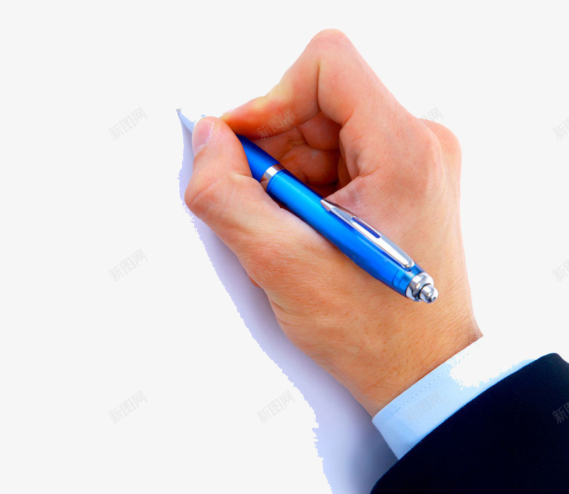 手握笔png免抠素材_新图网 https://ixintu.com 写字 手握笔 蓝色钢笔 西装