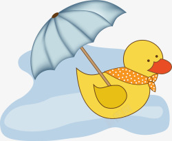 手绘蓝色雨伞水滩鸭子图案矢量图素材