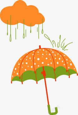 卡通可爱插图橙色波点雨伞素材