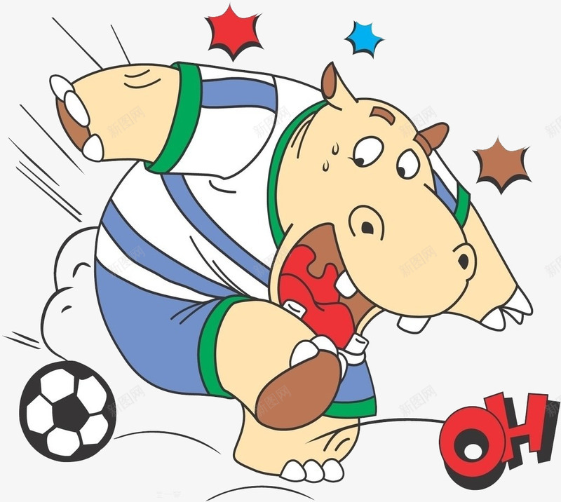 踢球的河马png免抠素材_新图网 https://ixintu.com 卡通 可爱的 少儿足球 帅气的 河马 简笔 红色的 足球
