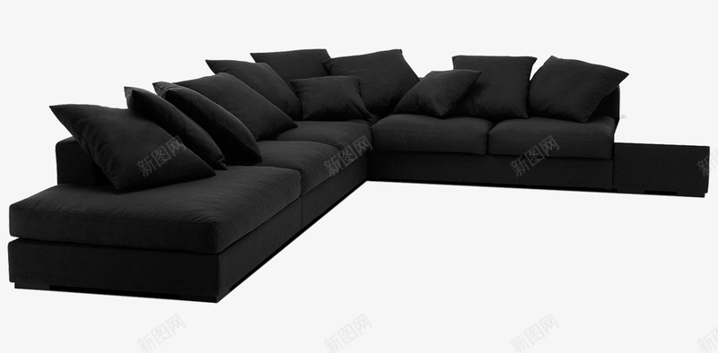 黑色拐角沙发png免抠素材_新图网 https://ixintu.com 套装 居家 整套 沙发