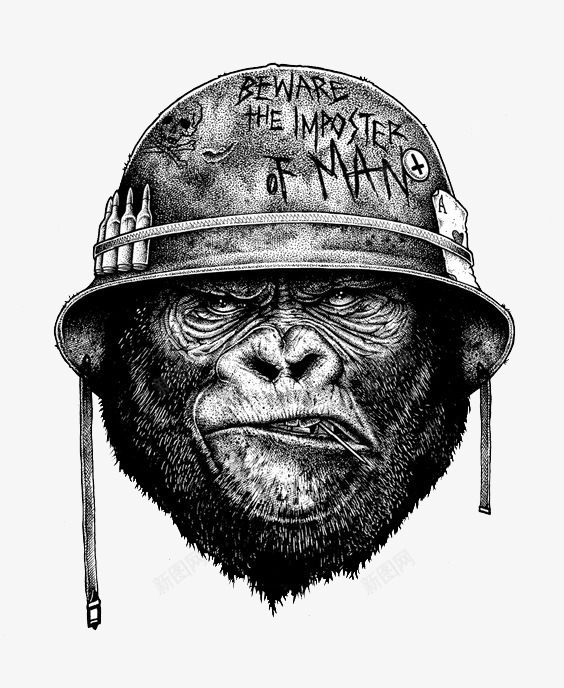 戴头盔的黑猩猩png免抠素材_新图网 https://ixintu.com 手绘 猛兽 素描 线描