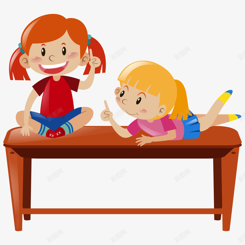 桌子上玩耍的女孩矢量图eps免抠素材_新图网 https://ixintu.com 卡通 女孩 桌子 玩耍 调皮 矢量图
