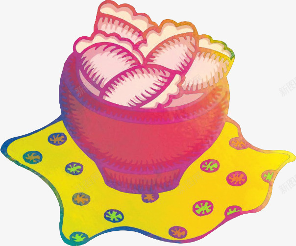 卡通新年彩色饺子png免抠素材_新图网 https://ixintu.com 卡通 彩色饺子 新年 碗里的饺子 红色的碗 黄色桌布