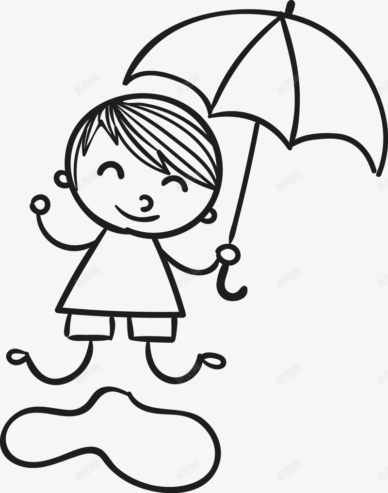 打着雨伞的小孩图标png_新图网 https://ixintu.com PNG素材 卡通 小孩 线条 雨伞