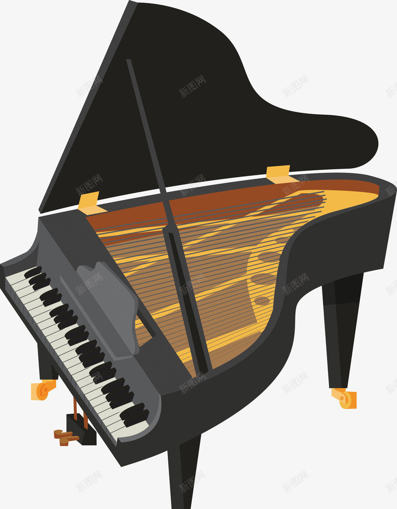 黑色钢琴国外创意矢量图ai免抠素材_新图网 https://ixintu.com 创意素材 国外创意 国外素材 黑色钢琴 矢量图