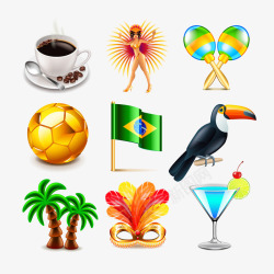 巴西棕榈树蜡咖啡舞女足球棕榈树饮杯矢量图高清图片