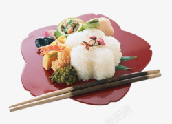 盘子里的米饭团和筷子盘子里的米饭团和筷子高清图片