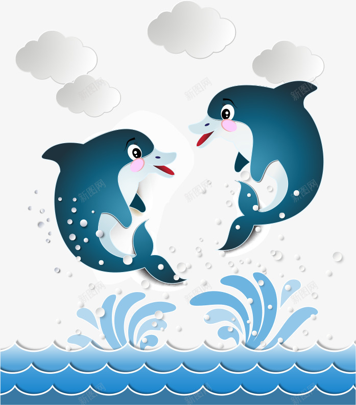 浪花与跳跃的海豚矢量图ai免抠素材_新图网 https://ixintu.com 卡通海豚 浪花 海豚 矢量海豚 跳跃的海豚 矢量图