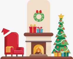 温暖壁炉布置圣诞小屋矢量图高清图片