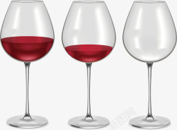 三个红酒量依次减少的酒杯矢量图素材