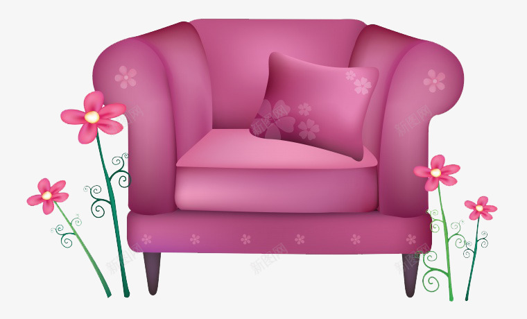 美丽时尚沙发png免抠素材_新图网 https://ixintu.com 布艺沙发 沙发 粉色 红色沙发 鲜花