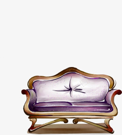 手绘紫色漫画沙发素材