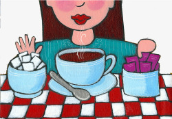 装饰插图喝咖啡调味的女孩素材