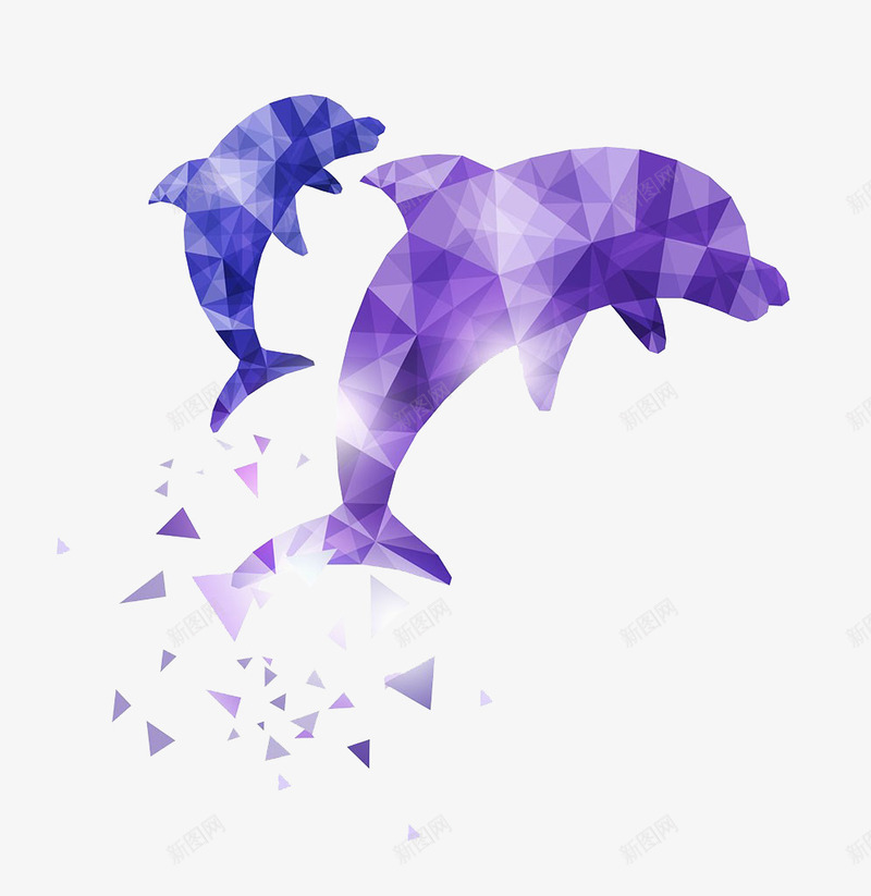 跳跃的海豚插画png免抠素材_新图网 https://ixintu.com 动物 图案块 彩色 蓝紫色海豚 跳跃 跳跃的海豚插画