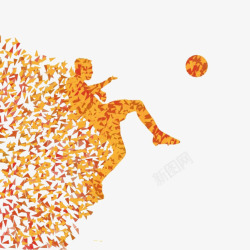 红黄图案红黄色剪纸人形运动足球创意图案高清图片