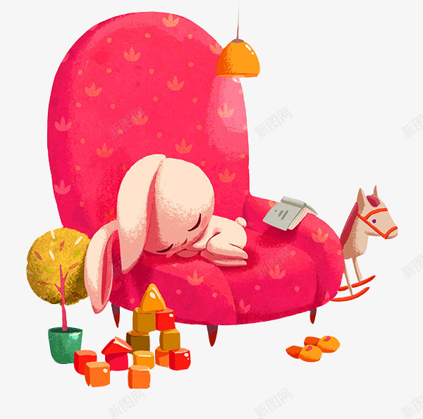 红色卡通沙发兔子装饰图案png免抠素材_新图网 https://ixintu.com 免抠PNG 兔子 卡通 沙发 红色 装饰图案