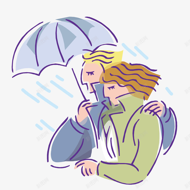 一起打雨伞的情侣png免抠素材_新图网 https://ixintu.com 人物矢量 手绘人物 打一把伞的情侣 打伞的人物免抠 雨伞 风雨中并肩的情侣 风雨中的人物