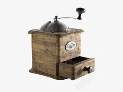 研磨机咖啡机棕色老旧木头咖啡研磨机高清图片