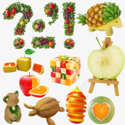 动物拼图创意水果造型高清图片