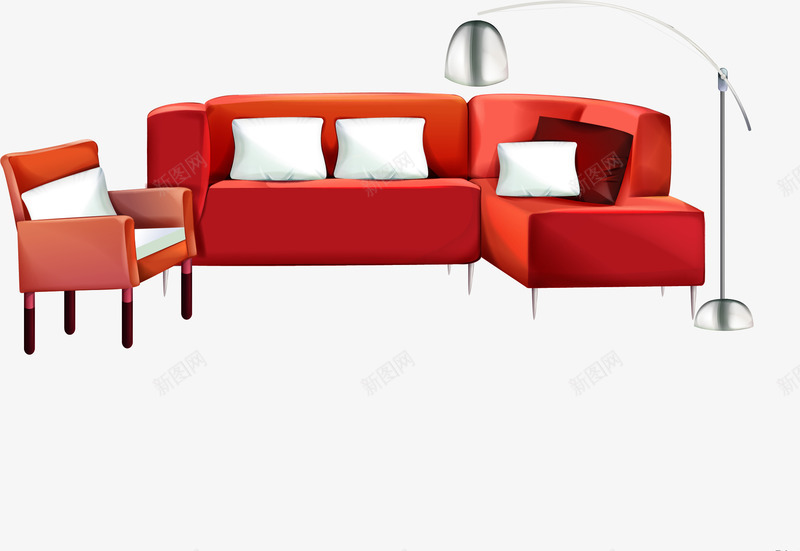 手绘红色沙发png免抠素材_新图网 https://ixintu.com 家具 手绘 红色沙发