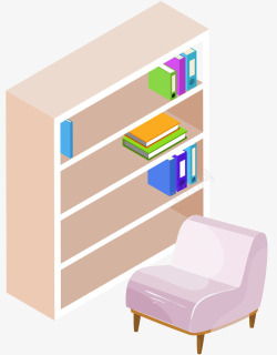 书房沙发立体书房摆设元素矢量图高清图片