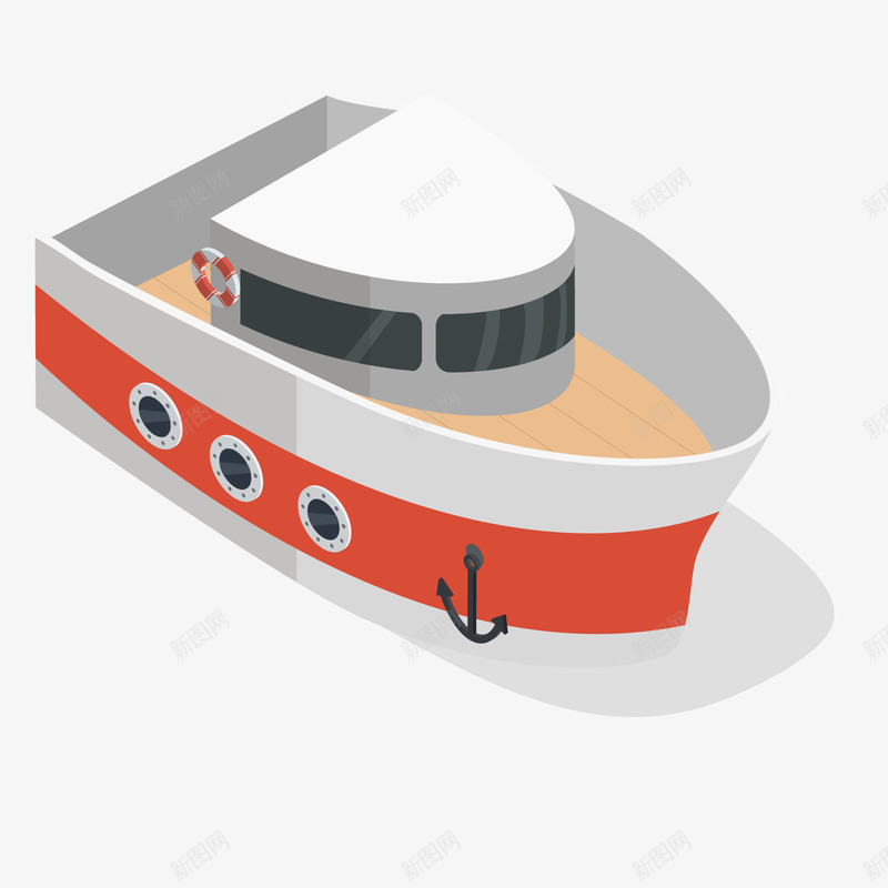 白色轮船png免抠素材_新图网 https://ixintu.com 出行 扁平化 渐变 灰色 白色 航海 船锚 轮船