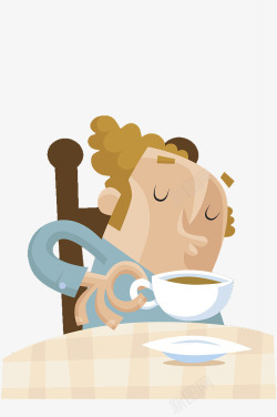 格子桌子卡通插图品尝咖啡的人高清图片