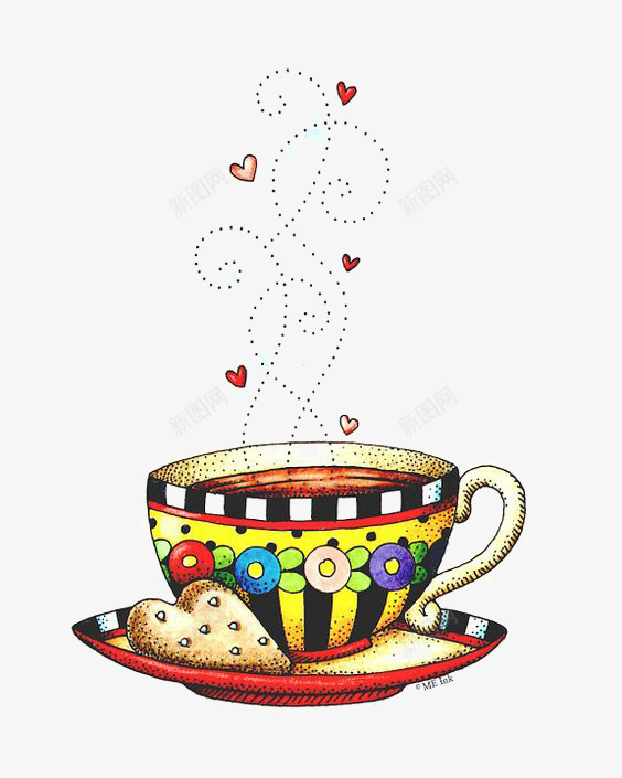 咖啡png免抠素材_新图网 https://ixintu.com 下午茶 卡通 彩色咖啡杯 手绘 甜点