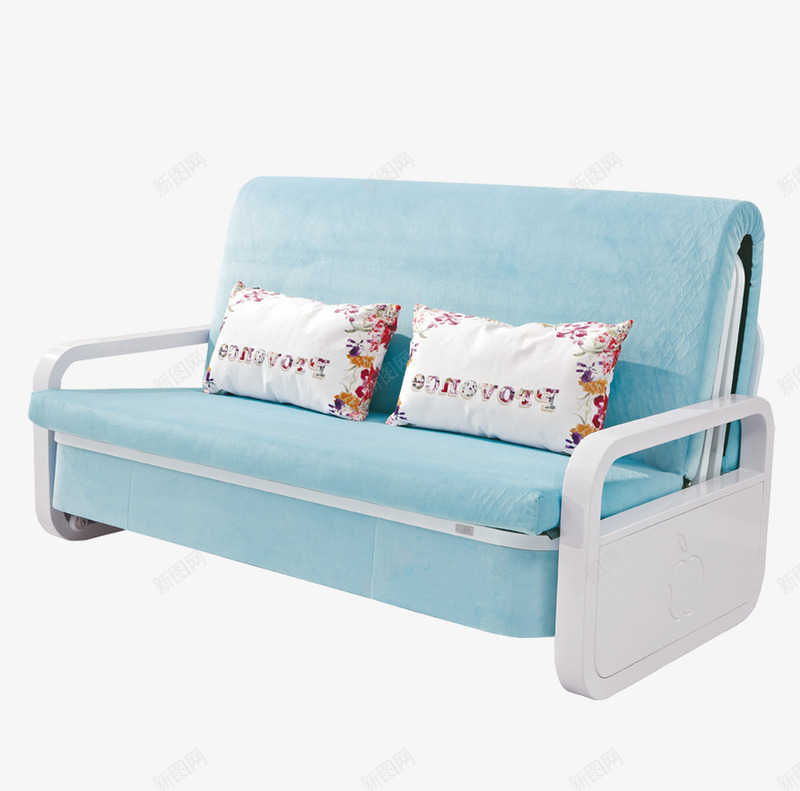 蓝色双人沙发png免抠素材_新图网 https://ixintu.com 产品结构 双人沙发 布艺 彩色抱枕 沙发 白色框架 蓝色