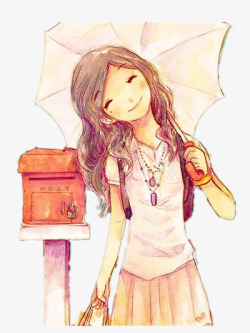 撑伞微笑女孩素材