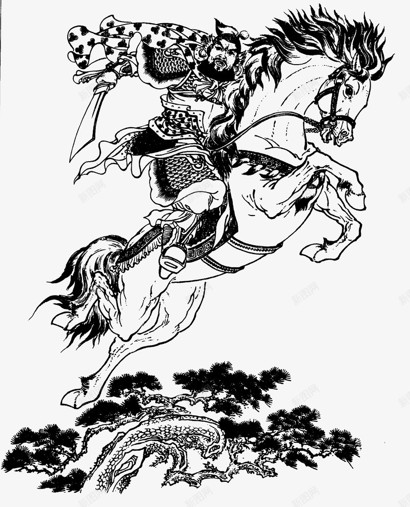 线描古代人物png免抠素材_新图网 https://ixintu.com 中国风 兵器 古典 古风 手绘 打仗 武侠 武侠古典 武将 线描